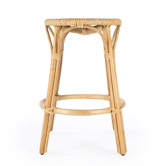 Butler Specialty Company - Tobias 24 in. Seat Height Rattan Round Backless Counter Height Stool with Footrest, Natural - 9371404