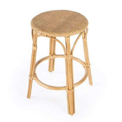 Butler Specialty Company - Tobias 24 in. Seat Height Rattan Round Backless Counter Height Stool with Footrest, Natural - 9371404