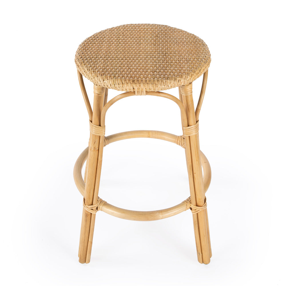 Butler Specialty Company - Tobias 24 in. Seat Height Rattan Round Backless Counter Height Stool with Footrest, Natural - 9371404
