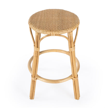 Butler Specialty Company - Tobias 24 in. Seat Height Rattan Round Backless Counter Height Stool with Footrest, Natural - 9371404