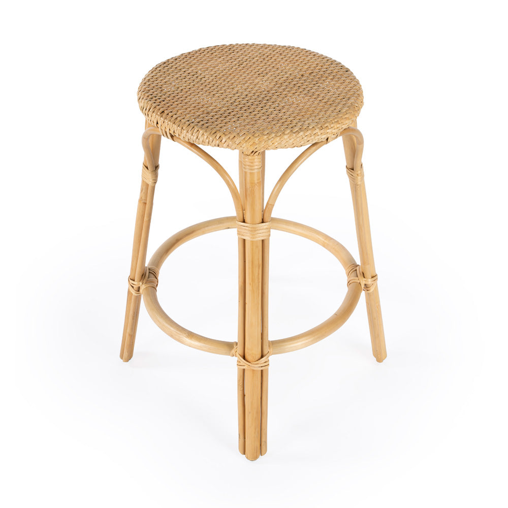 Butler Specialty Company - Tobias 24 in. Seat Height Rattan Round Backless Counter Height Stool with Footrest, Natural - 9371404