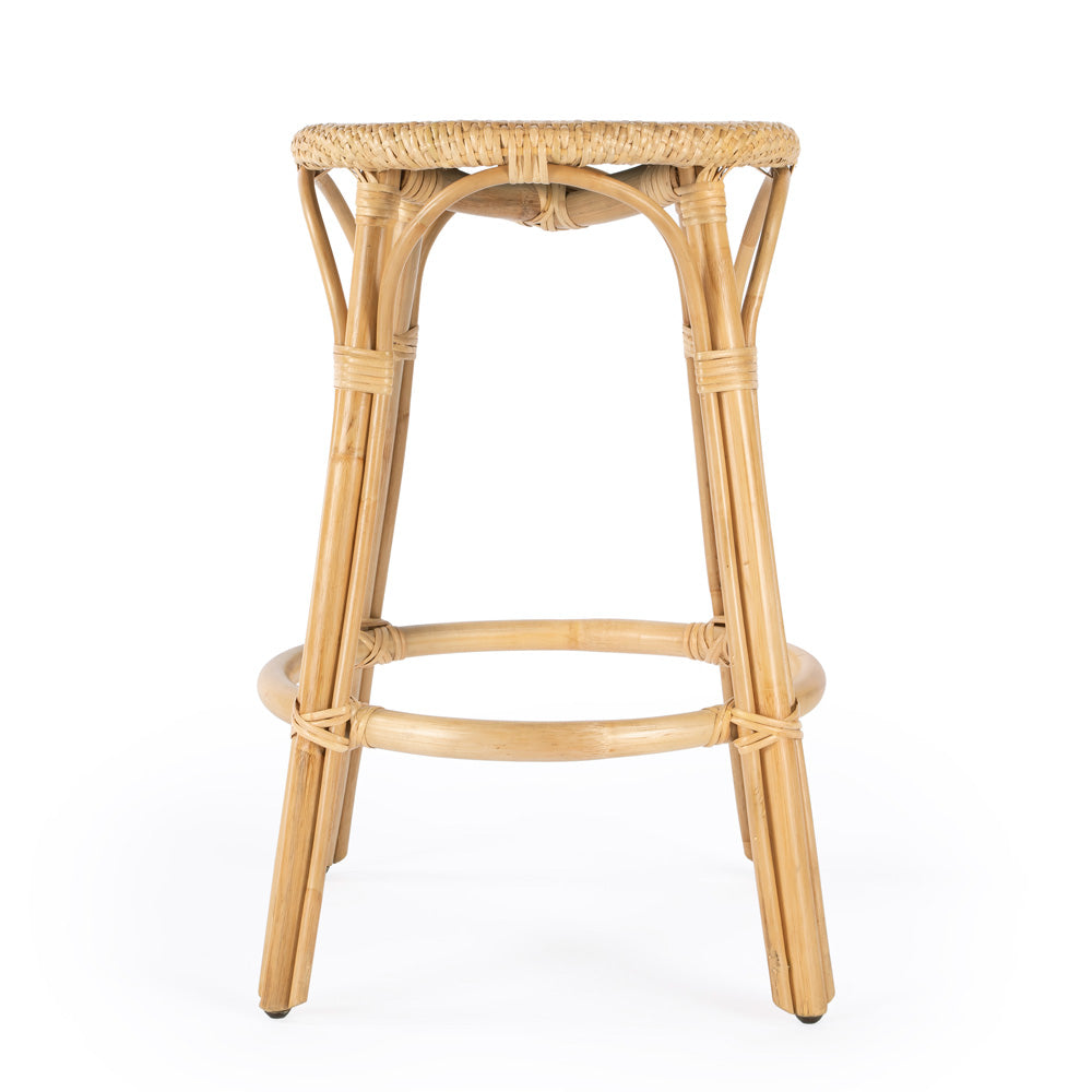 Butler Specialty Company - Tobias 24 in. Seat Height Rattan Round Backless Counter Height Stool with Footrest, Natural - 9371404