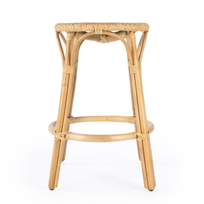 Butler Specialty Company - Tobias 24 in. Seat Height Rattan Round Backless Counter Height Stool with Footrest, Natural - 9371404