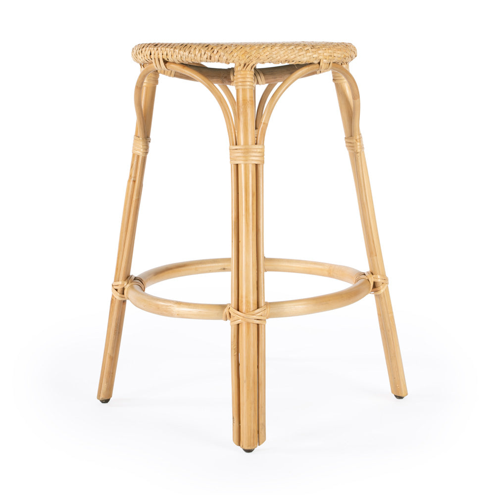 Butler Specialty Company - Tobias 24 in. Seat Height Rattan Round Backless Counter Height Stool with Footrest, Natural - 9371404
