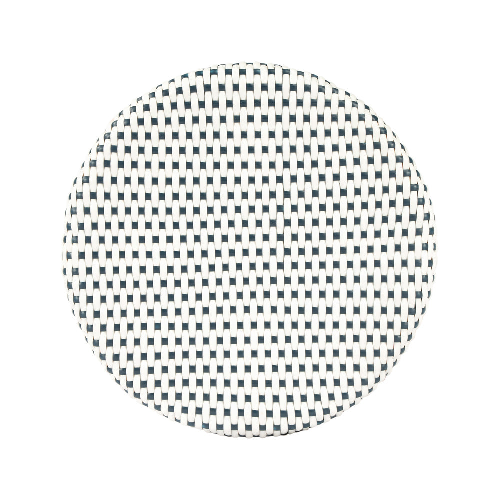 Butler Specialty Company - Tobias 24 in. Seat Height Rattan Round Backless Counter Height Stool with Footrest, Navy/White Dot - 9371222
