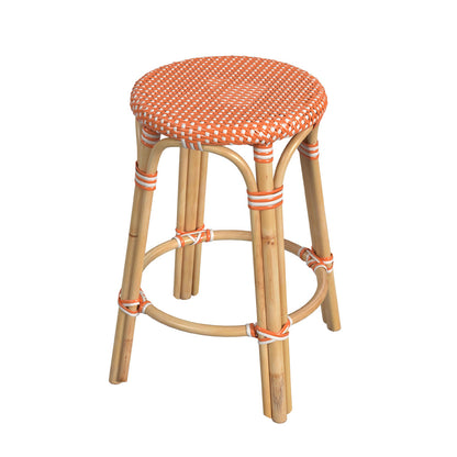 Butler Specialty Company - Tobias 24 in. Seat Height Rattan Round Backless Counter Height Stool with Footrest, Orange/White Dot - 9371427