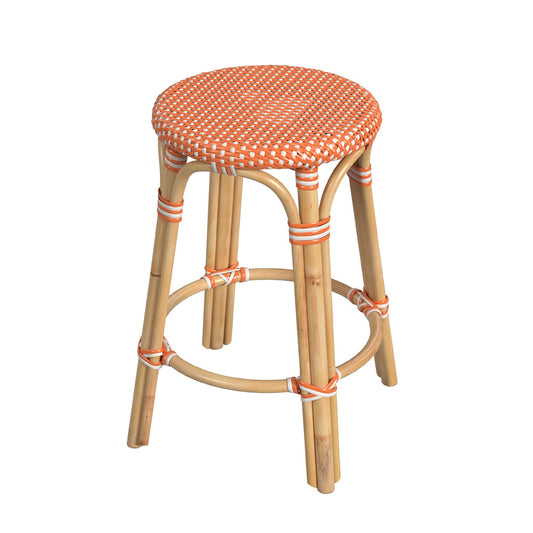Butler Specialty Company - Tobias 24 in. Seat Height Rattan Round Backless Counter Height Stool with Footrest, Orange/White Dot - 9371427