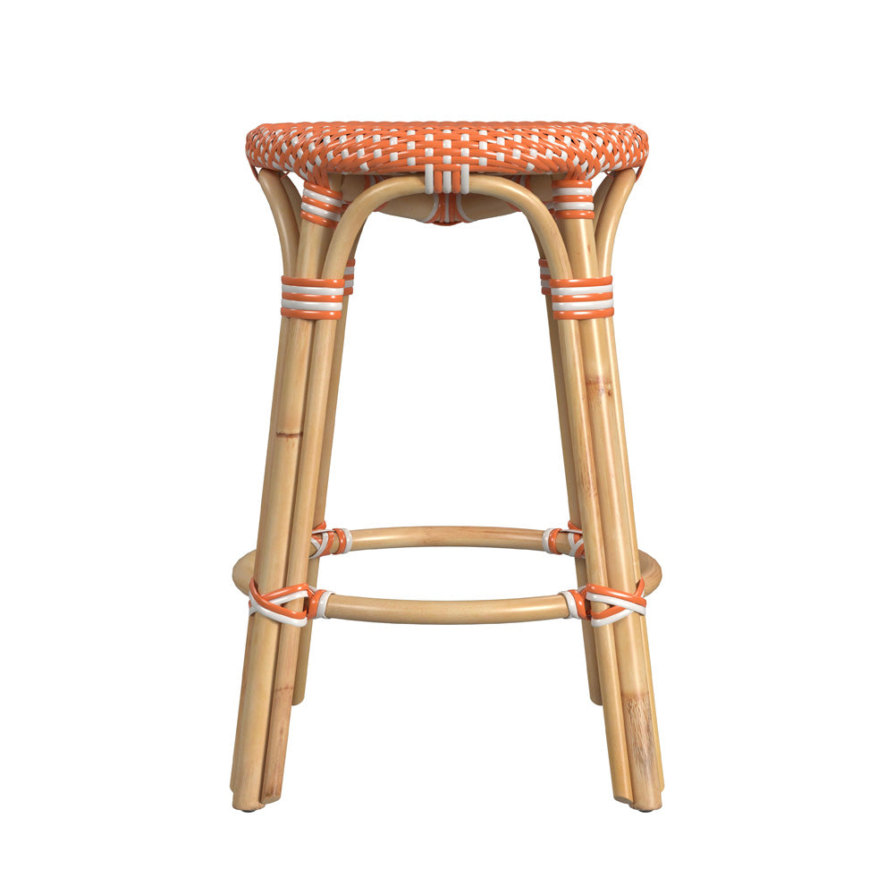 Butler Specialty Company - Tobias 24 in. Seat Height Rattan Round Backless Counter Height Stool with Footrest, Orange/White Dot - 9371427