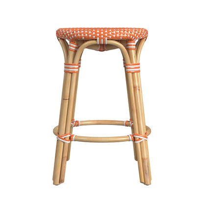 Butler Specialty Company - Tobias 24 in. Seat Height Rattan Round Backless Counter Height Stool with Footrest, Orange/White Dot - 9371427
