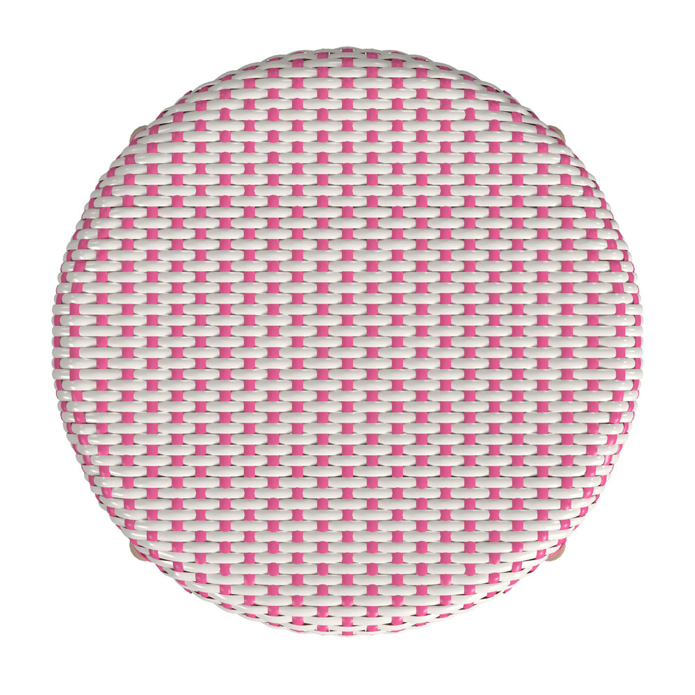 Butler Specialty Company - Tobias 24 in. Seat Height Rattan Round Backless Counter Height Stool with Footrest, Pink/White Dot - 9371428