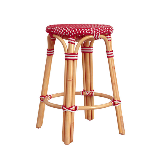 Butler Specialty Company - Tobias 24 in. Seat Height Rattan Round Backless Counter Height Stool with Footrest, Red/White Dot - 9371430