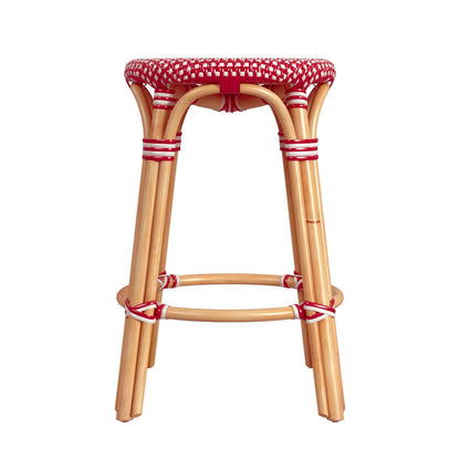 Butler Specialty Company - Tobias 24 in. Seat Height Rattan Round Backless Counter Height Stool with Footrest, Red/White Dot - 9371430