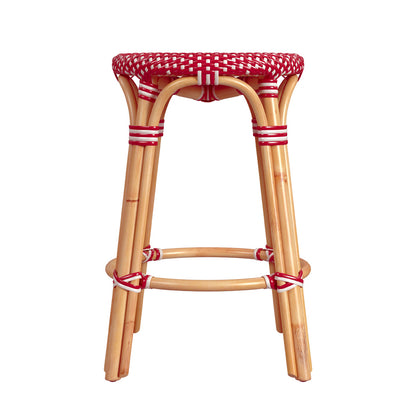 Butler Specialty Company - Tobias 24 in. Seat Height Rattan Round Backless Counter Height Stool with Footrest, Red/White Dot - 9371430