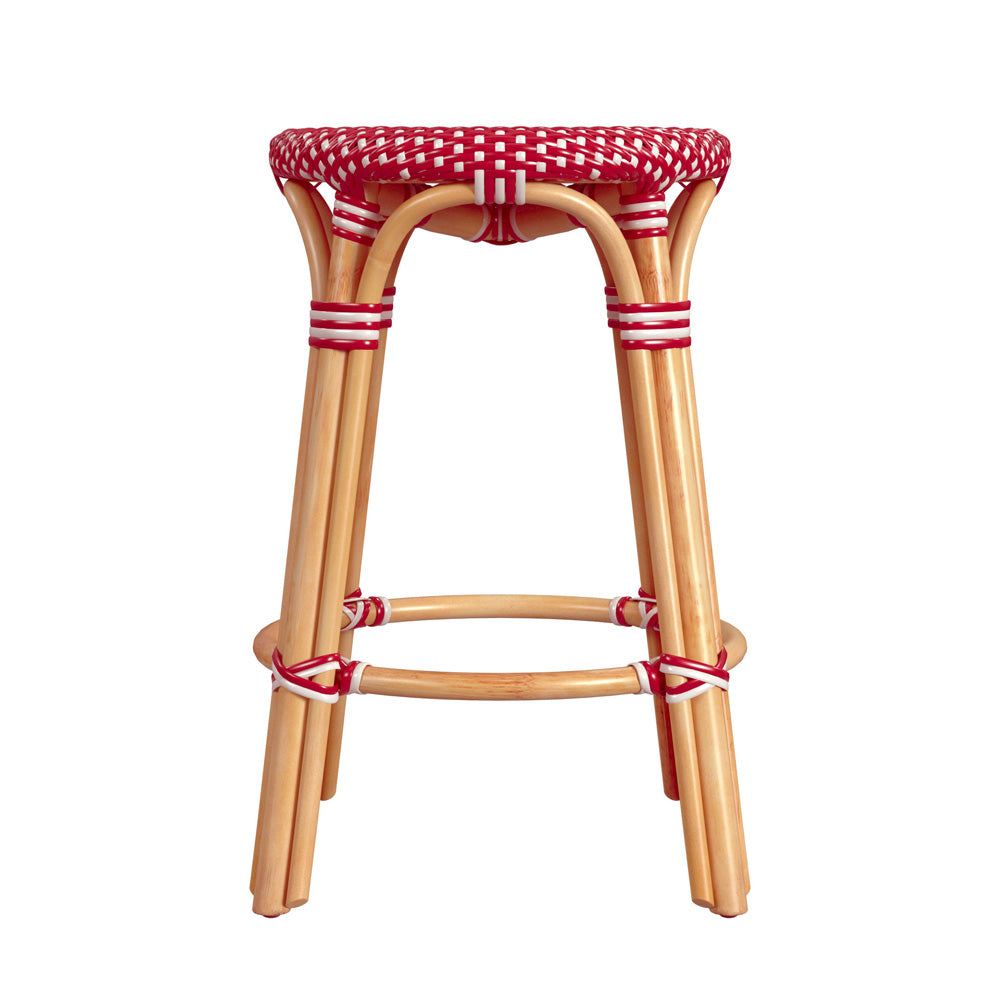 Butler Specialty Company - Tobias 24 in. Seat Height Rattan Round Backless Counter Height Stool with Footrest, Red/White Dot - 9371430