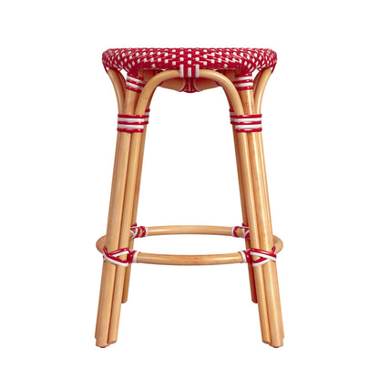 Butler Specialty Company - Tobias 24 in. Seat Height Rattan Round Backless Counter Height Stool with Footrest, Red/White Dot - 9371430