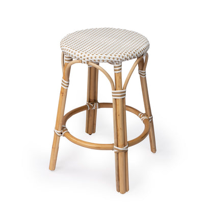 Butler Specialty Company - Tobias 24 in. Seat Height Rattan Round Backless Counter Height Stool with Footrest, Tan/White Dot - 9371415