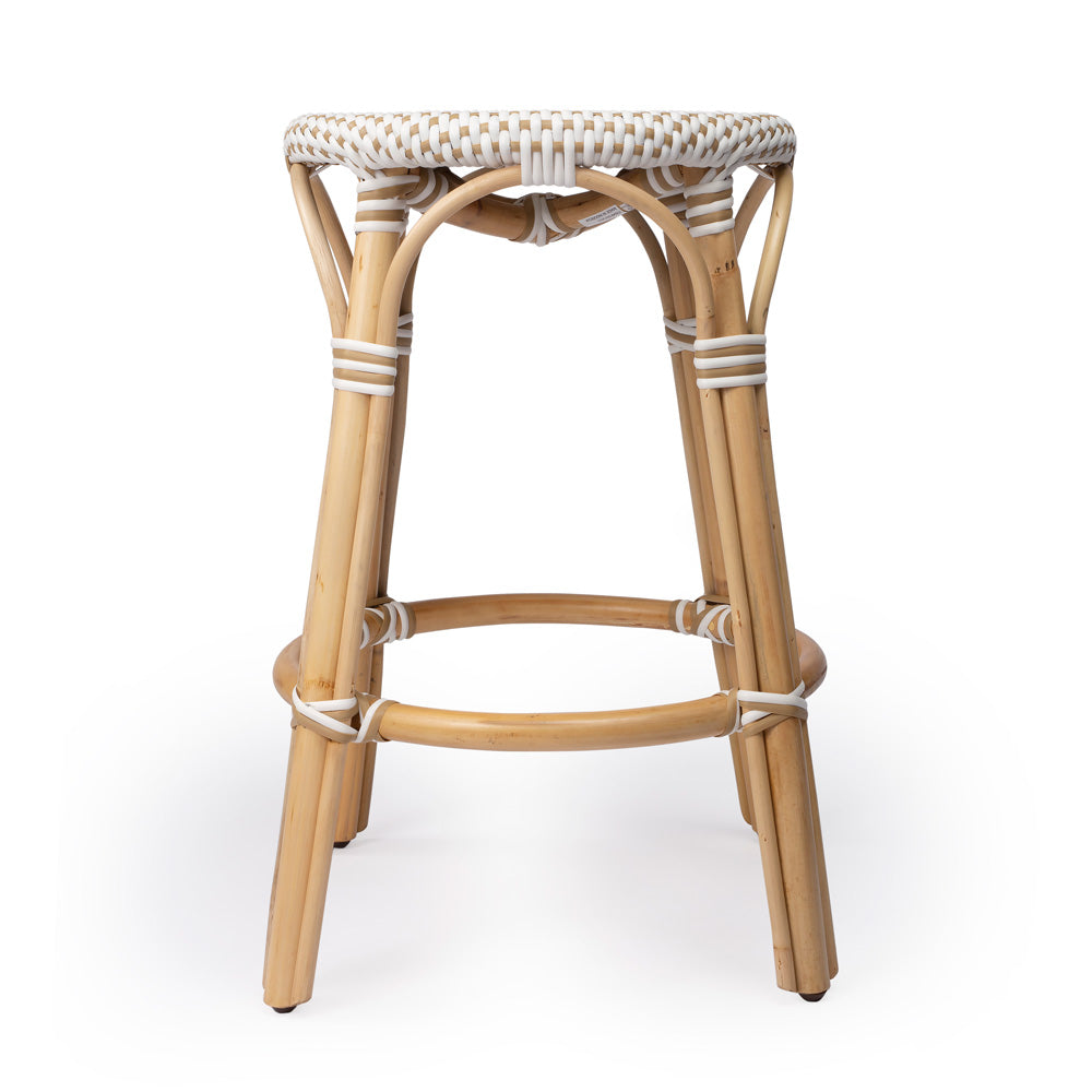 Butler Specialty Company - Tobias 24 in. Seat Height Rattan Round Backless Counter Height Stool with Footrest, Tan/White Dot - 9371415