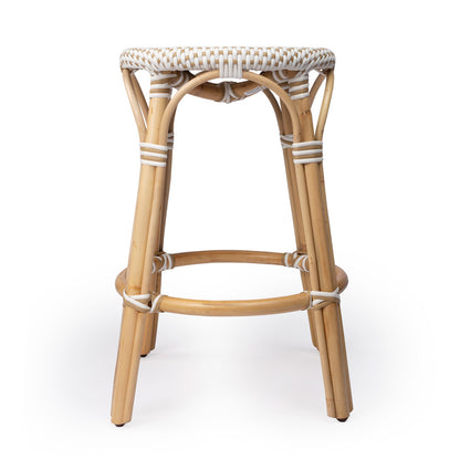 Butler Specialty Company - Tobias 24 in. Seat Height Rattan Round Backless Counter Height Stool with Footrest, Tan/White Dot - 9371415