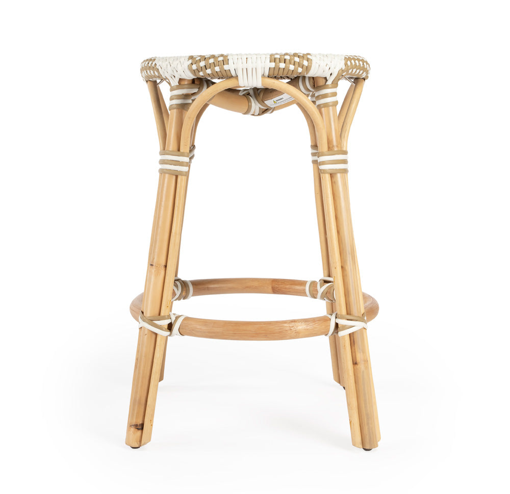 Butler Specialty Company - Tobias 24 in. Seat Height Rattan Round Backless Counter Height Stool with Footrest, Tan/White Stripe - 9371984