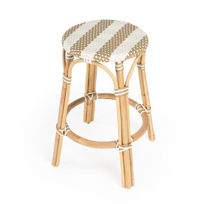 Butler Specialty Company - Tobias 24 in. Seat Height Rattan Round Backless Counter Height Stool with Footrest, Tan/White Stripe - 9371984