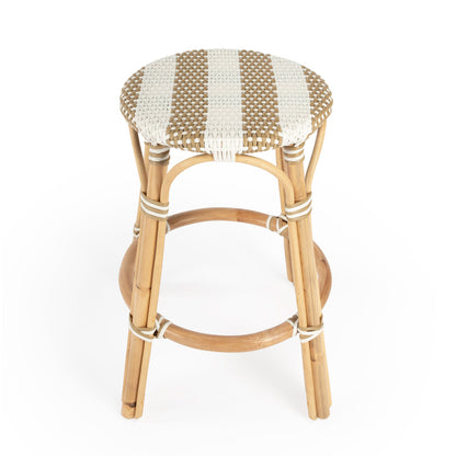 Butler Specialty Company - Tobias 24 in. Seat Height Rattan Round Backless Counter Height Stool with Footrest, Tan/White Stripe - 9371984