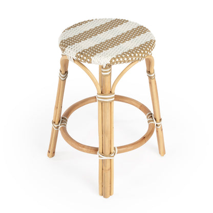 Butler Specialty Company - Tobias 24 in. Seat Height Rattan Round Backless Counter Height Stool with Footrest, Tan/White Stripe - 9371984