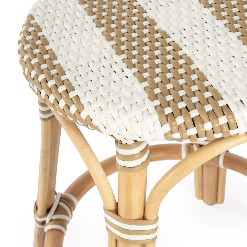 Butler Specialty Company - Tobias 24 in. Seat Height Rattan Round Backless Counter Height Stool with Footrest, Tan/White Stripe - 9371984