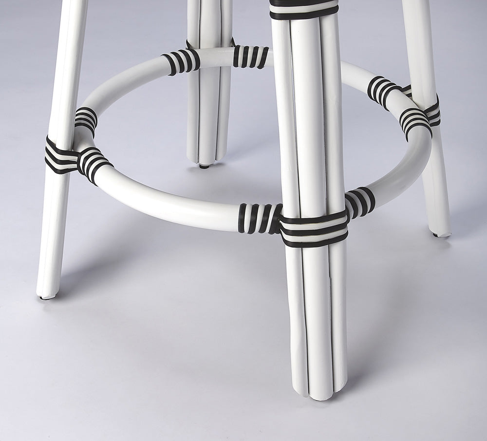 Butler Specialty Company - Tobias 24 in. Seat Height Rattan Round Backless Counter Height Stool with Footrest, White/Black Dot - 9371288