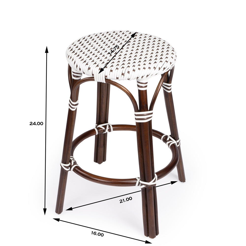 Butler Specialty Company - Tobias 24 in. Seat Height Rattan Round Backless Counter Height Stool with Footrest, White/Brown Dot - 9371117