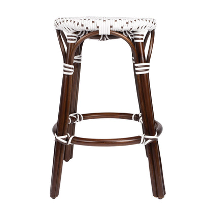 Butler Specialty Company - Tobias 24 in. Seat Height Rattan Round Backless Counter Height Stool with Footrest, White/Brown Dot - 9371117