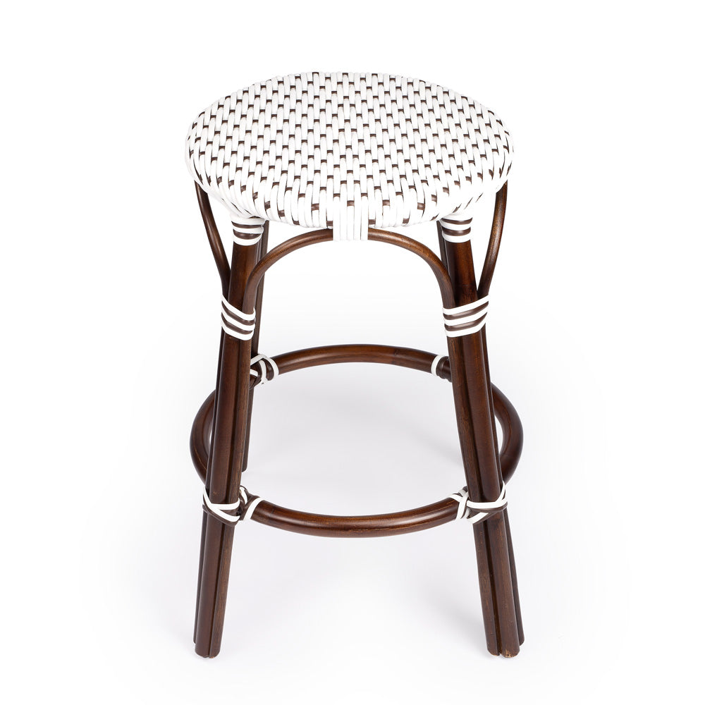 Butler Specialty Company - Tobias 24 in. Seat Height Rattan Round Backless Counter Height Stool with Footrest, White/Brown Dot - 9371117