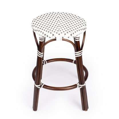 Butler Specialty Company - Tobias 24 in. Seat Height Rattan Round Backless Counter Height Stool with Footrest, White/Brown Dot - 9371117