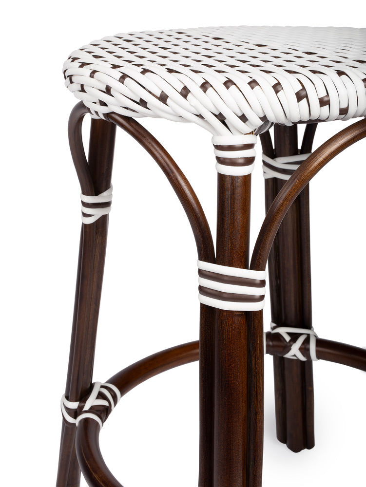 Butler Specialty Company - Tobias 24 in. Seat Height Rattan Round Backless Counter Height Stool with Footrest, White/Brown Dot - 9371117