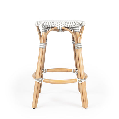 Butler Specialty Company - Tobias 24 in. Seat Height Rattan Round Backless Counter Height Stool with Footrest, White/Gray Dot - 9371329