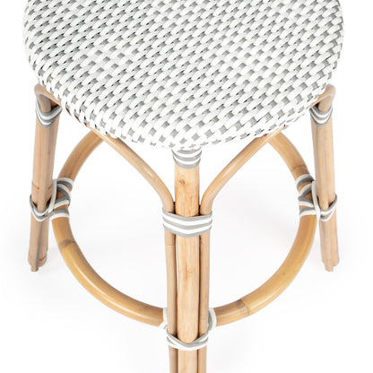 Butler Specialty Company - Tobias 24 in. Seat Height Rattan Round Backless Counter Height Stool with Footrest, White/Gray Dot - 9371329