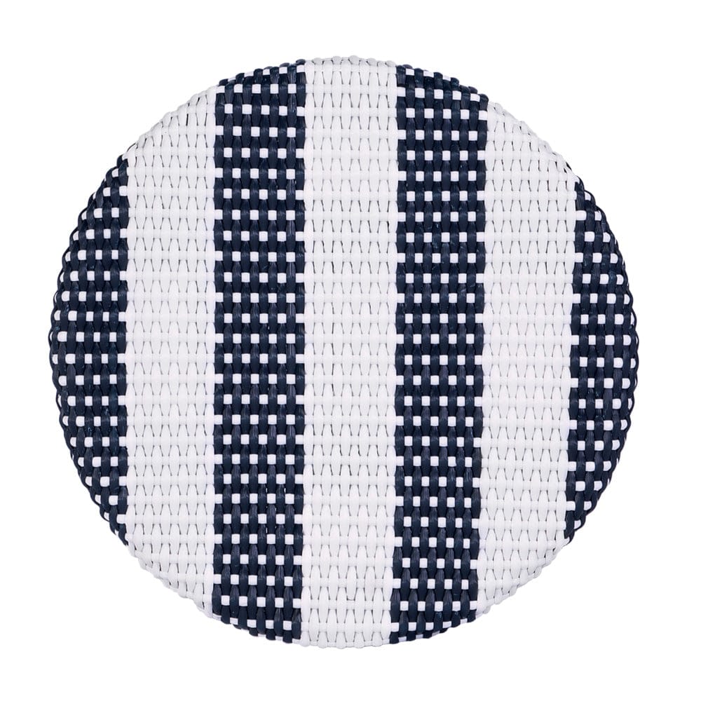 Butler Specialty Company - Tobias 24 in. Seat Height Rattan Round Backless Counter Height Stool with Footrest, White/Navy Stripe - 9371291