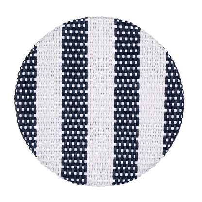 Butler Specialty Company - Tobias 24 in. Seat Height Rattan Round Backless Counter Height Stool with Footrest, White/Navy Stripe - 9371291