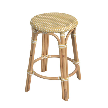 Butler Specialty Company - Tobias 24 in. Seat Height Rattan Round Backless Counter Height Stool with Footrest, Yellow/White Dot - 9371431