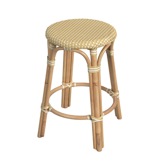 Butler Specialty Company - Tobias 24 in. Seat Height Rattan Round Backless Counter Height Stool with Footrest, Yellow/White Dot - 9371431