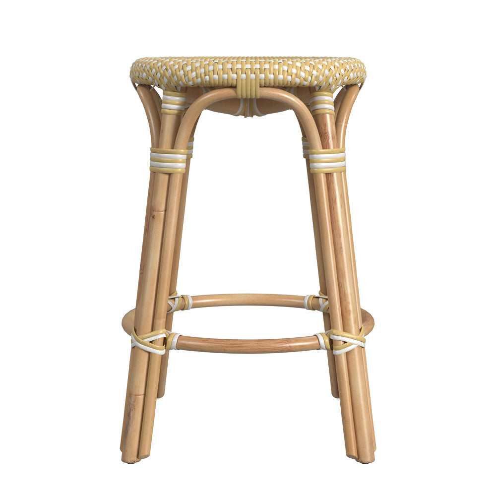 Butler Specialty Company - Tobias 24 in. Seat Height Rattan Round Backless Counter Height Stool with Footrest, Yellow/White Dot - 9371431