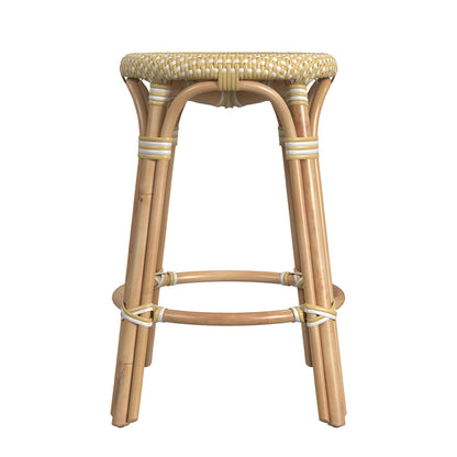 Butler Specialty Company - Tobias 24 in. Seat Height Rattan Round Backless Counter Height Stool with Footrest, Yellow/White Dot - 9371431