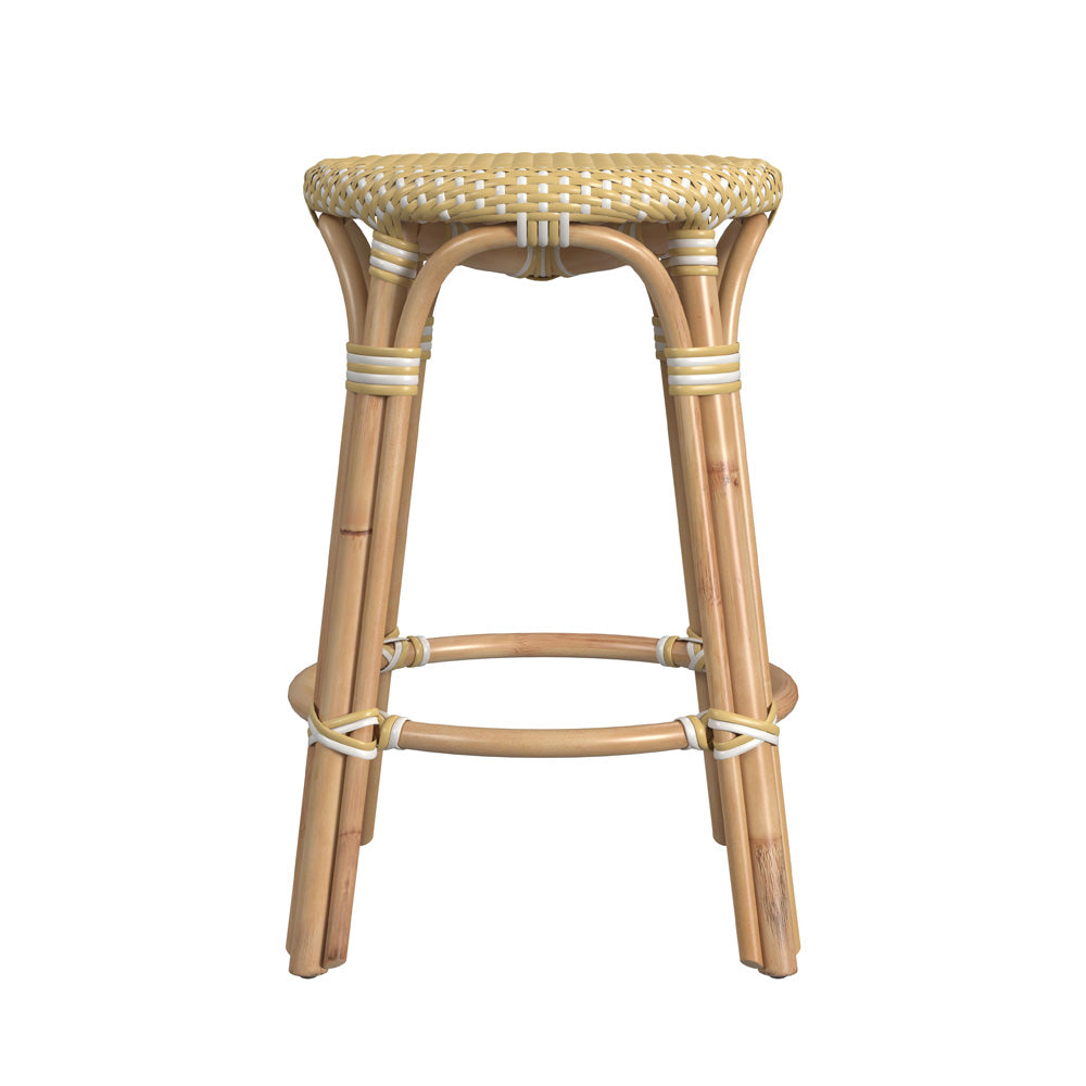 Butler Specialty Company - Tobias 24 in. Seat Height Rattan Round Backless Counter Height Stool with Footrest, Yellow/White Dot - 9371431
