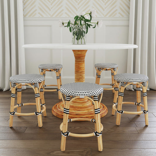 Butler Specialty Company - Tobias 18 in. Seat Height Round Rattan Backless Stool with Footrest, White/Black - 5745295