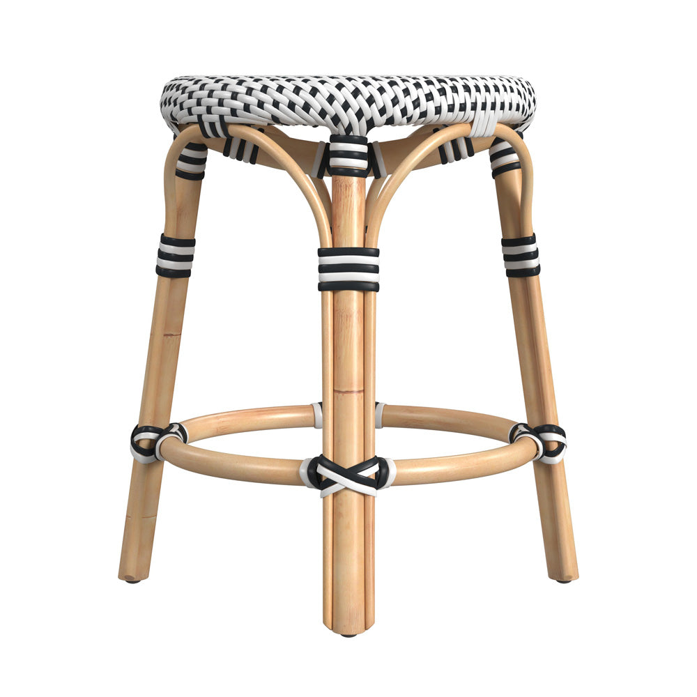 Butler Specialty Company - Tobias 18 in. Seat Height Round Rattan Backless Stool with Footrest, White/Black - 5745295