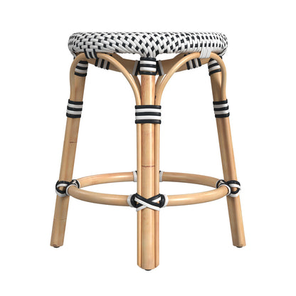 Butler Specialty Company - Tobias 18 in. Seat Height Round Rattan Backless Stool with Footrest, White/Black - 5745295