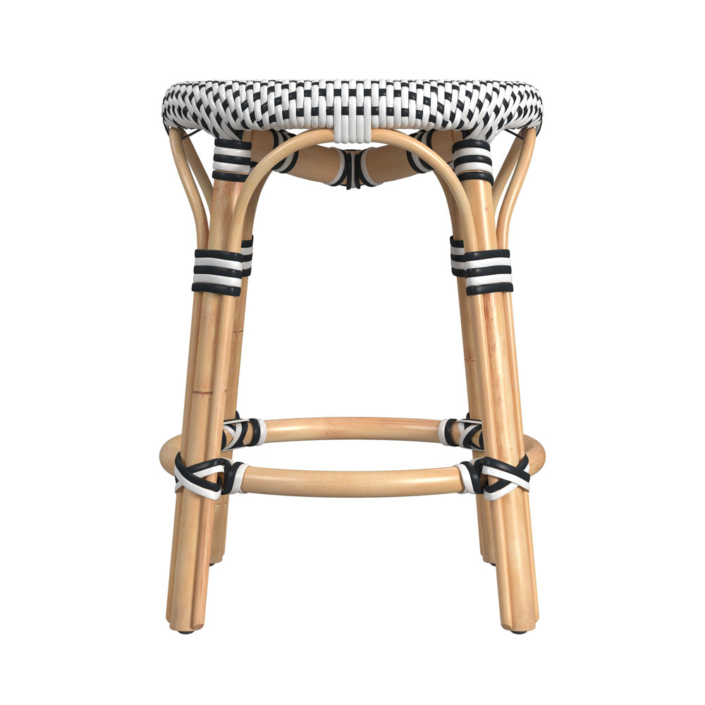 Butler Specialty Company - Tobias 18 in. Seat Height Round Rattan Backless Stool with Footrest, White/Black - 5745295