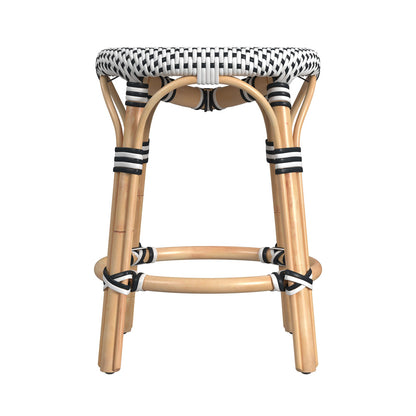 Butler Specialty Company - Tobias 18 in. Seat Height Round Rattan Backless Stool with Footrest, White/Black - 5745295