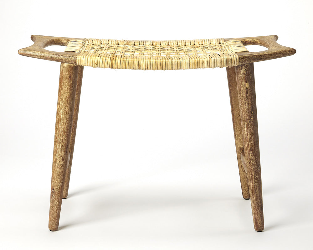 Butler Specialty Company - Tristan 17.5 in. Seat Height Natural Wood & Rattan Accent Stool, Light Brown - 4424312