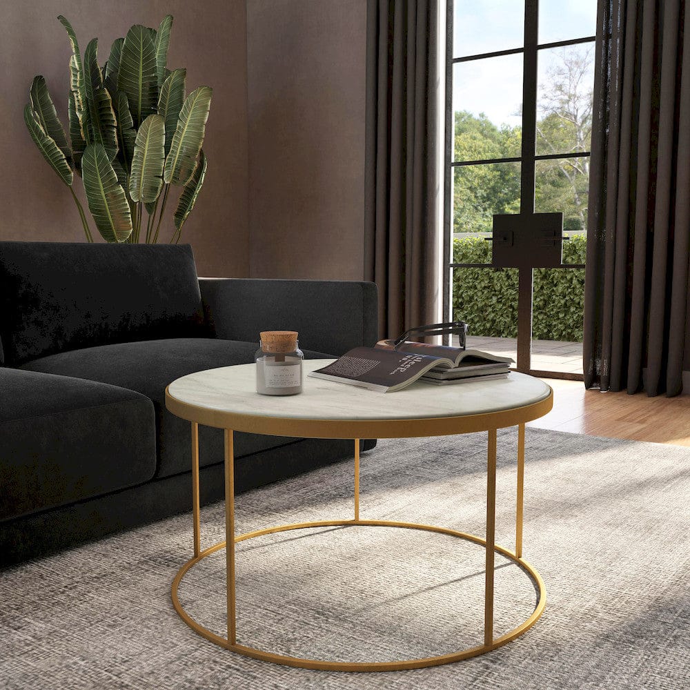 Butler Specialty Company - Triton 34 in. W Round Marble & Metal Coffee Table, White/Gold - 9392389 view 5