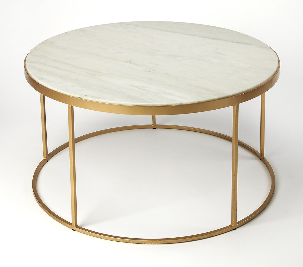 Butler Specialty Company - Triton 34 in. W Round Marble & Metal Coffee Table, White/Gold - 9392389